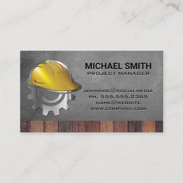 Blue Collar Logo Wood Leather Background Business Card (Front)