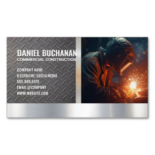 Blue Collar Welder Worker   Steel Sparks Magnetic Business Card