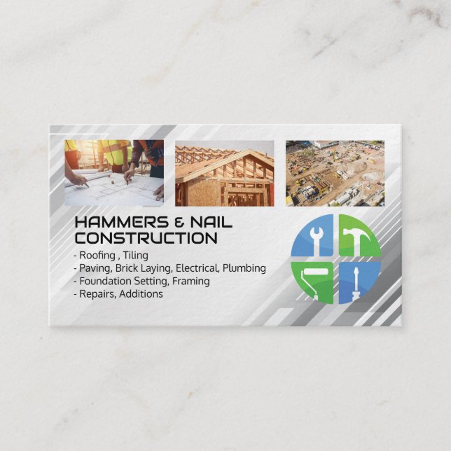 Blue Collar Workers | Builder Icons Business Card (Front)