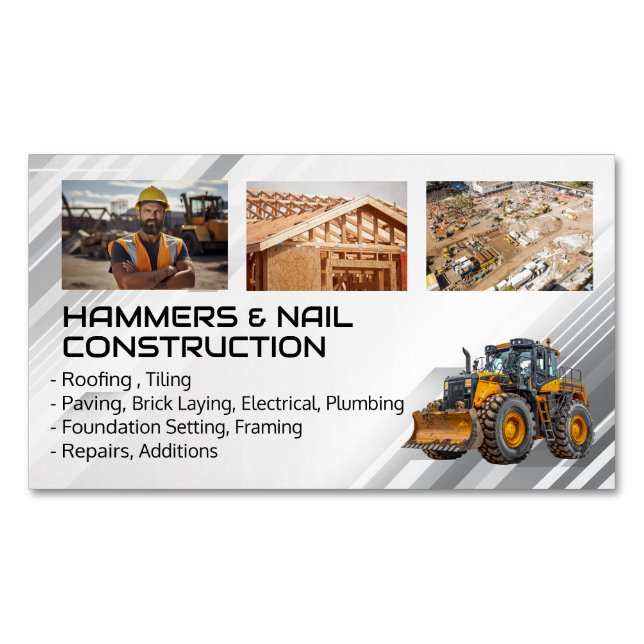 Blue Collar Workers | Heavy Machinery | Builder Magnetic Business Card (Front)