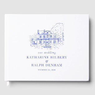 Blue Colonial House/Mansion/Manor Wedding Guest Book