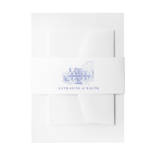 Blue Colonial House/Mansion/Manor Wedding Invitation Belly Band