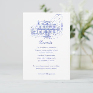 Blue Colonial House/Mansion Wedding Details Card