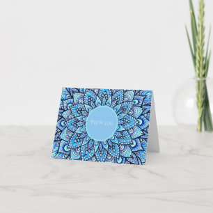 Blue Color Hand Drawn Mandala Thank You Note Card