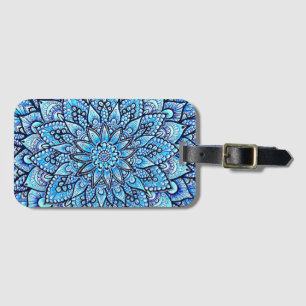 Blue Color Pencil Hand Drawn Mandala Design Luggage Tag