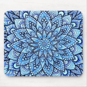 Blue Color Pencil Mandala Design Art Mouse Pad