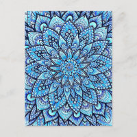 Blue Color Pencil Mandala Design Original Art 