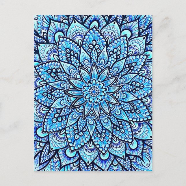 Blue Color Pencil Mandala Design Original Art  Postcard (Front)