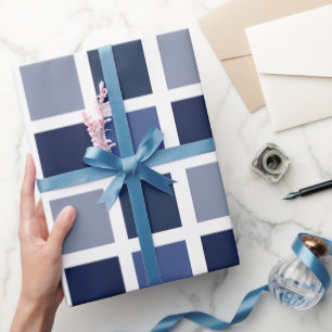 Blue Color Squares Checkered Wrapping Paper