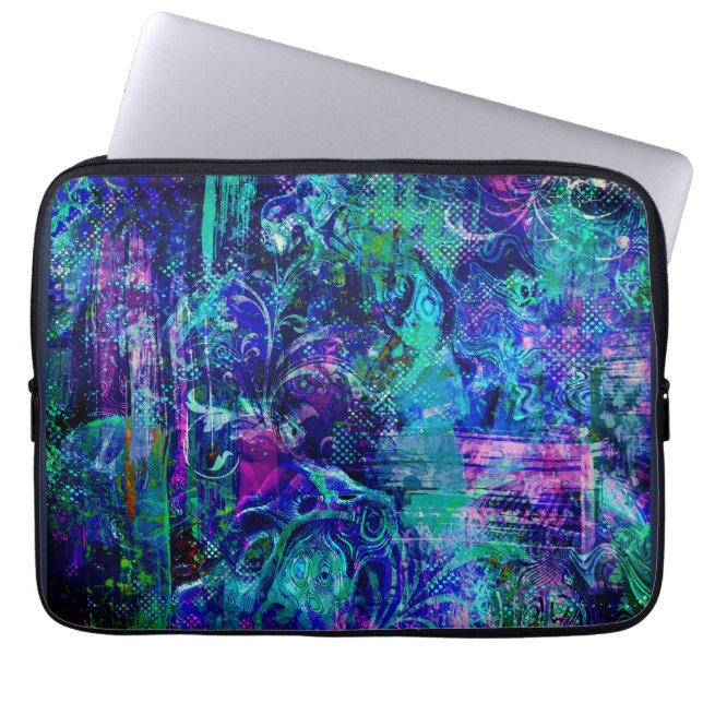 Blue Colored Textures Laptop Sleeve (Front)