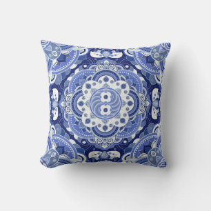 Blue colors vintage geometric pattern. Light india Cushion