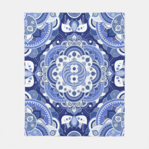 Blue colors vintage geometric pattern. Light india Fleece Blanket