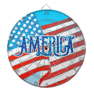 Blue Colour AMERICA Vintage Grunge Text USA Flag Dartboard