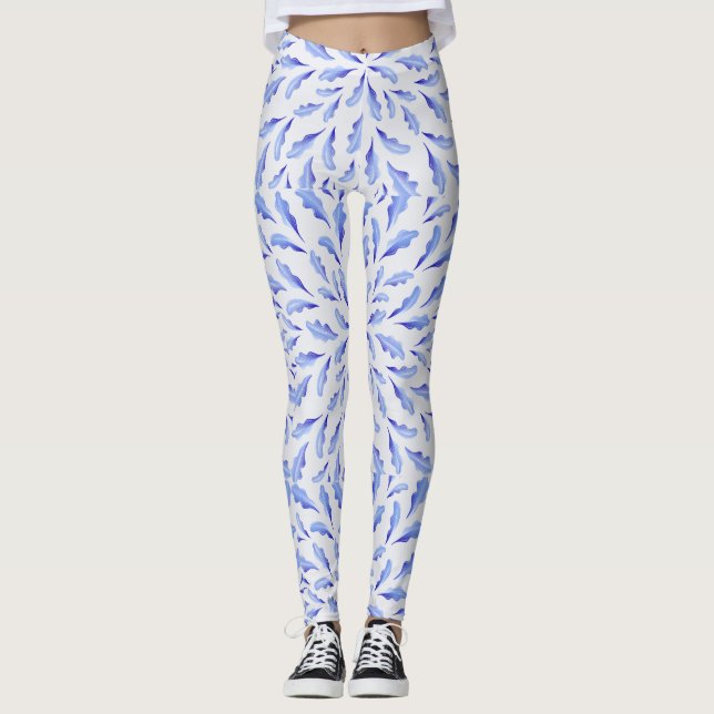 Blue colour bird feathers leggings (Front)