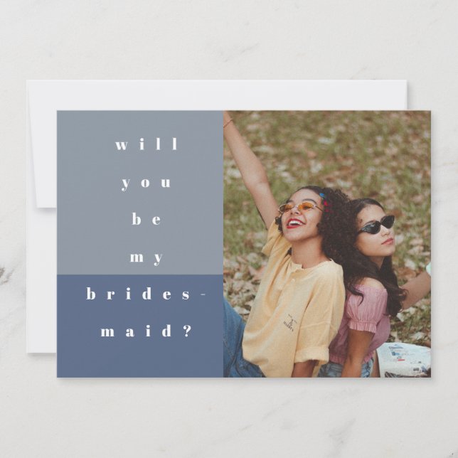Blue Colour Block Photo Will You Be My Bridesmaid Save The Date (Front)