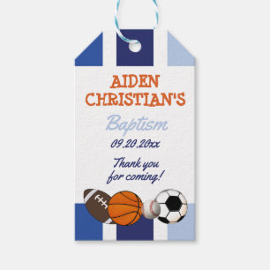 Blue Colour Block Sports Baptism Favour Tags