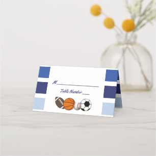Blue Colour Block Sports Party Place Cards