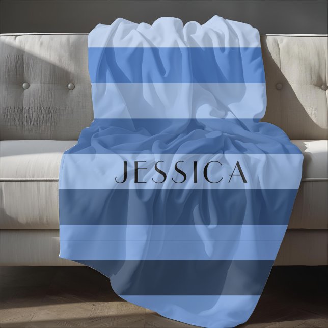 Blue Colour Block Stripes Pattern Name Print Fleece Blanket (Blue Color Block Stripes Pattern Name Print Fleece Blanket)