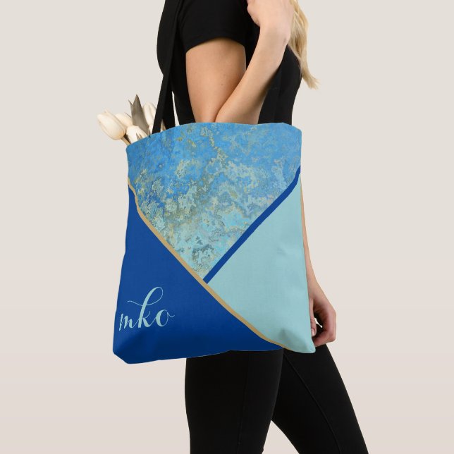 Blue Colour Block Tote Bag (Close Up)