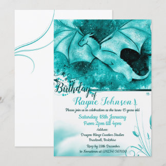 Blue Colour Burst Dragon Invitations