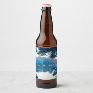 Blue colour effected cool, unique nature, lake beer bottle label