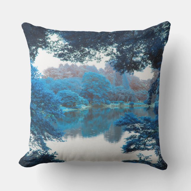 Blue colour effected cool, unique nature, lake cushion (Front)