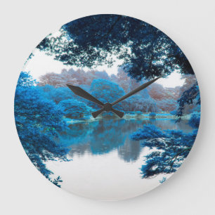 Blue colour effected cool, unique nature, lake large clock