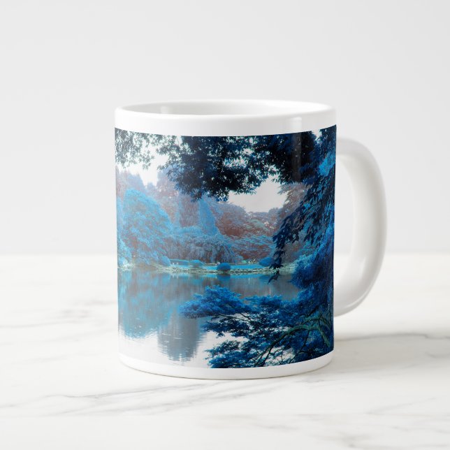 Blue colour effected cool, unique nature, lake large coffee mug (Front Right)