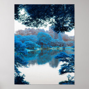 Blue colour effected cool, unique nature, lake poster
