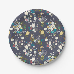 Blue Colour Floral Paper Plates