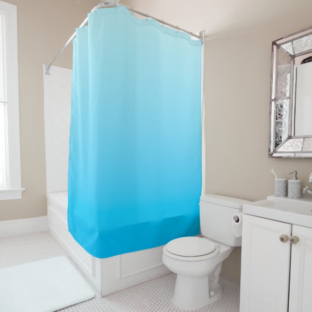 Blue colour gradient background shower curtain (In Situ)