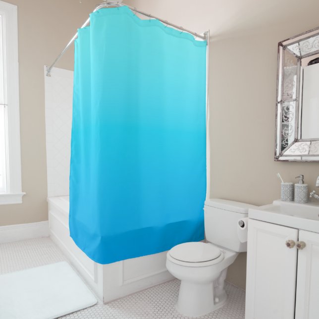 Blue colour gradient shower curtain (In Situ)