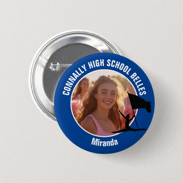 Blue Colour Guard Photo High School Dancer 6 Cm Round Badge (Front & Back)