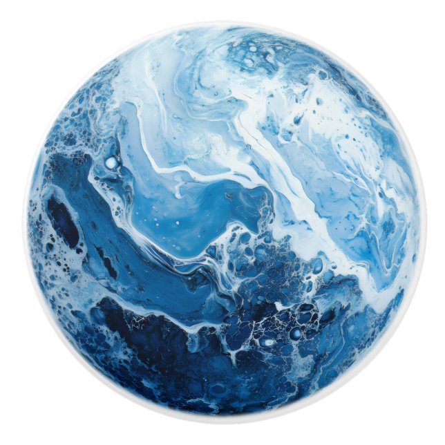 Blue Colour Marble Pattern Ceramic Knob (Front)