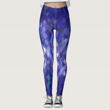 Blue Colour-Mix Harlequin Pattern Leggings