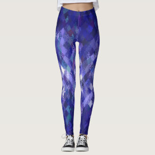 Blue Colour-Mix Harlequin Pattern Leggings