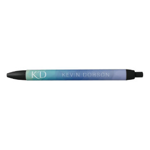 Blue Colour Monogram and Name Simple Black Ink Pen