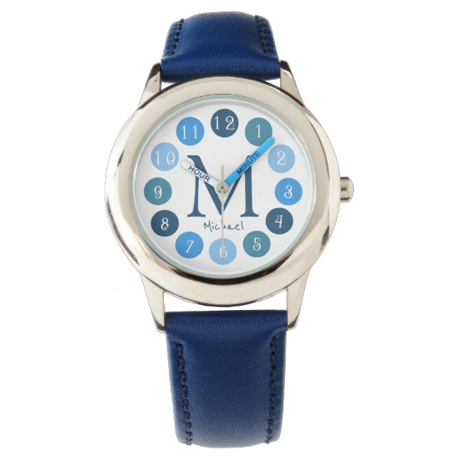 Blue Colour Palette Cute Monogram Watch For Boys (Front)