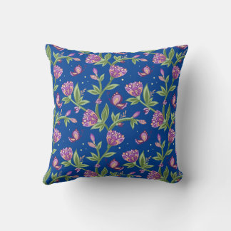 Blue colour, purple floral design pillow