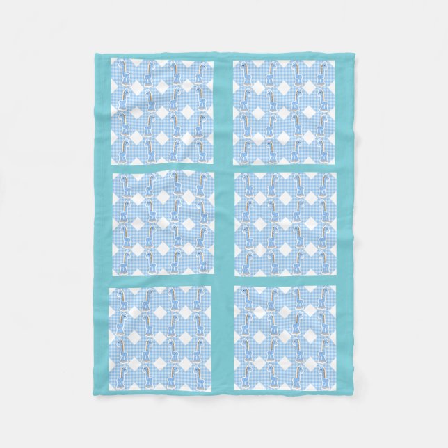 Blue Colour Quilt Giraffes Design Fleece Blanket (Front)