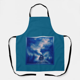 Blue Colour Scene With Old Steam Locomotive        Apron