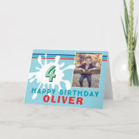 Blue Colour Splash 3 Photo Birthday Card for Kids