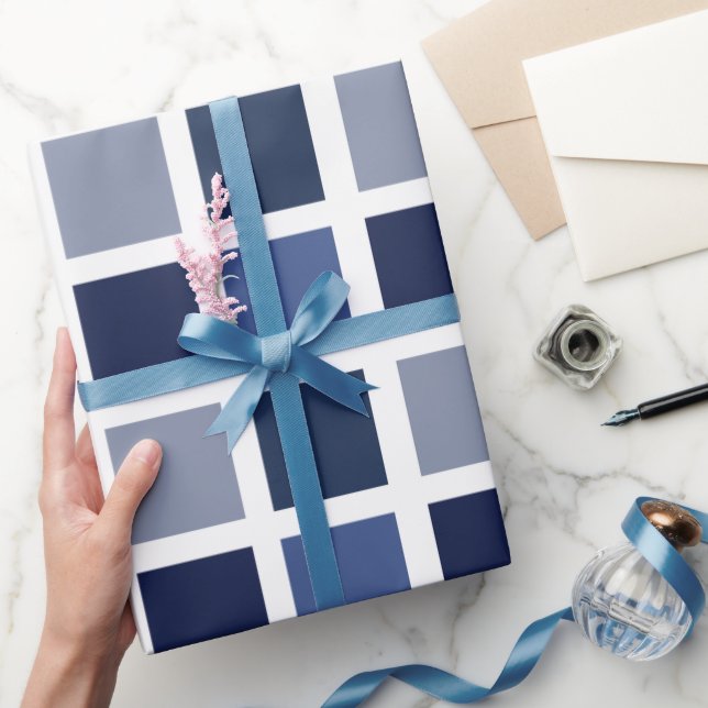 Blue Colour Squares Chequered Wrapping Paper (Gifting)