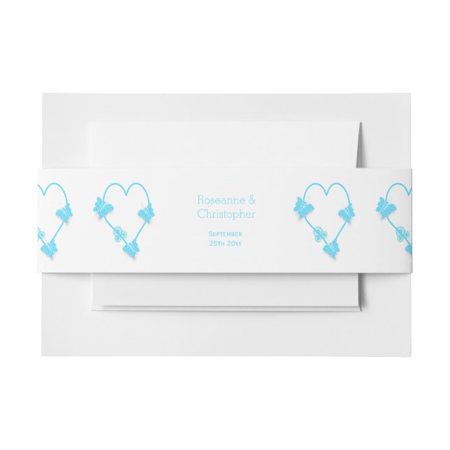 Blue Coloured Butterfly Heart Design Wedding Invitation Belly Band (Front Example)