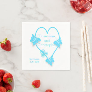 Blue Coloured Butterfly Heart Design Wedding Napkin