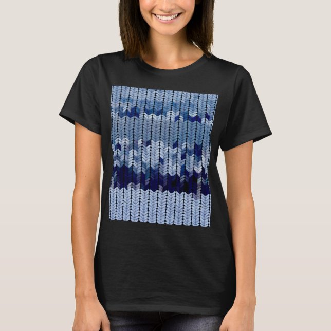 Blue Coloured Knitting Pattern T-Shirt (Front)