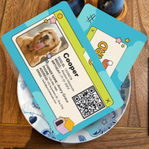 Blue & Colourful Dog ID Card with QR Code & Photo