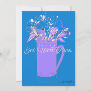 Blue Colourful Get Well Flowers In A Mug Card