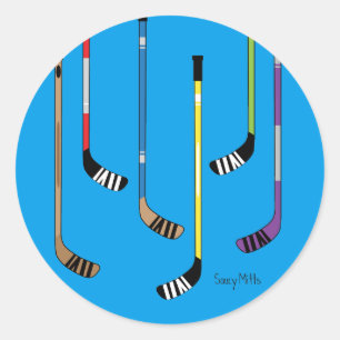 Blue Colourful Hockey Sticks Classic Round Sticker