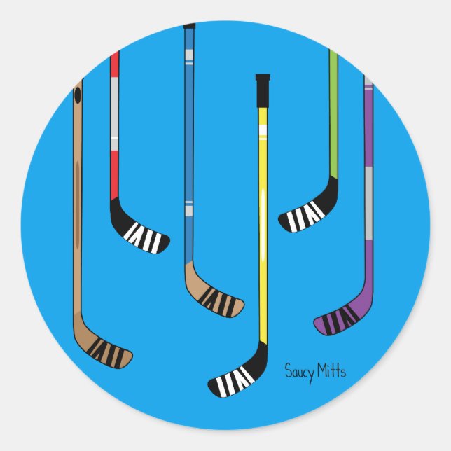 Blue Colourful Hockey Sticks Classic Round Sticker (Front)